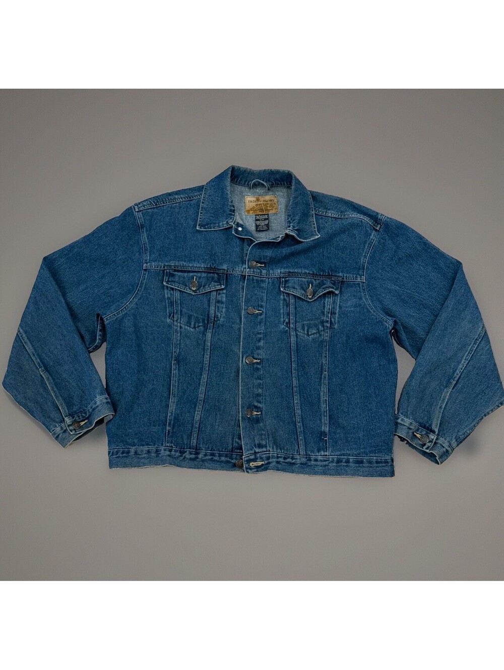 Vintage Faded Glory Men's XL Indigo Denim Trucker Jacket 100% Cotton